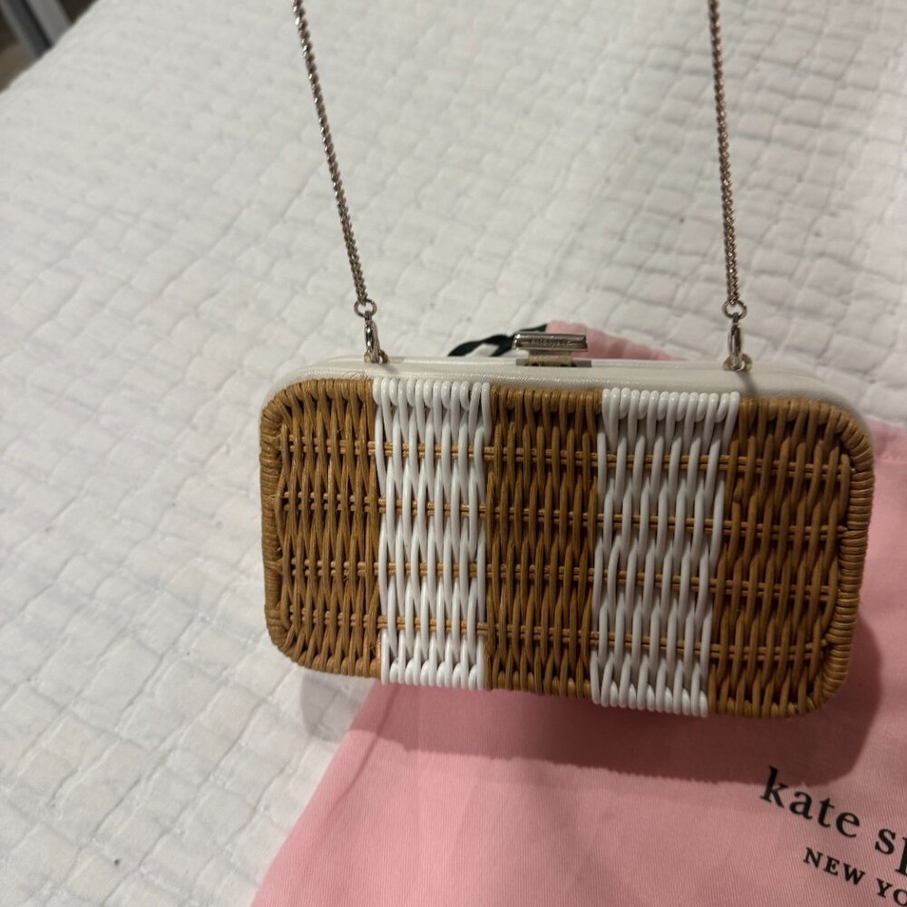 Kate Spade New York Wicker Box Clutch White & Natural with Chain Strap - Picture 4 of 8